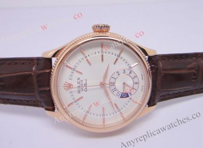 Replica Rolex Cellini Watch Dual Time Rose Gold Case White Face